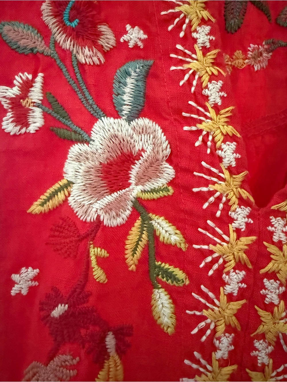 Johnny Was Cotton Embroidered V-Neck Red Peasant Top - Picture 8 of 8